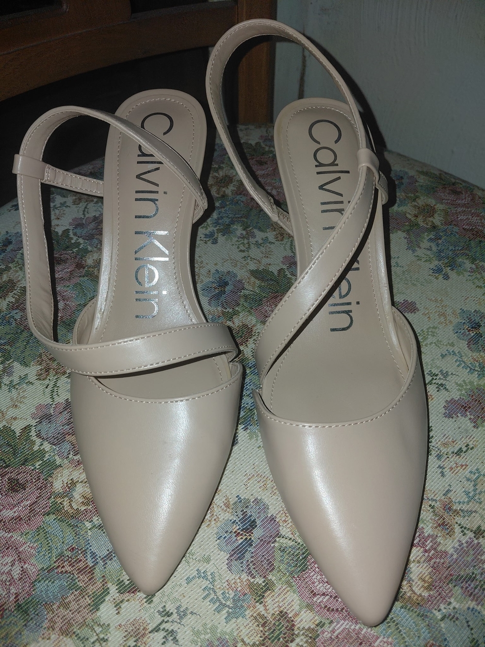 Calvin Klein Nude Pointed Slingback Heels